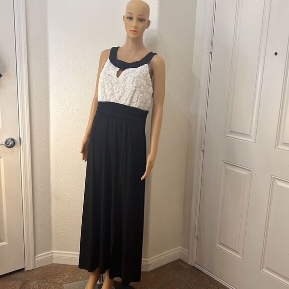 Enfocus Woman Dress Sz 14 Scoop Keyhole Neck Sleeveles Black White Sequin Floral - Picture 2 of 12